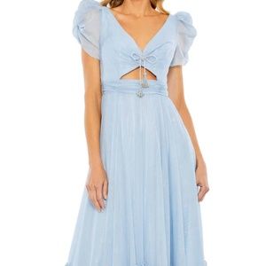 Mac Duggal Tiered Metallic Ruched Shoulder Dress